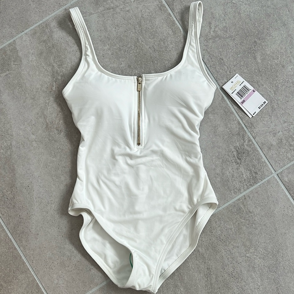 Michael Kors White One Piece Bathingsuit Size 6 NWT
